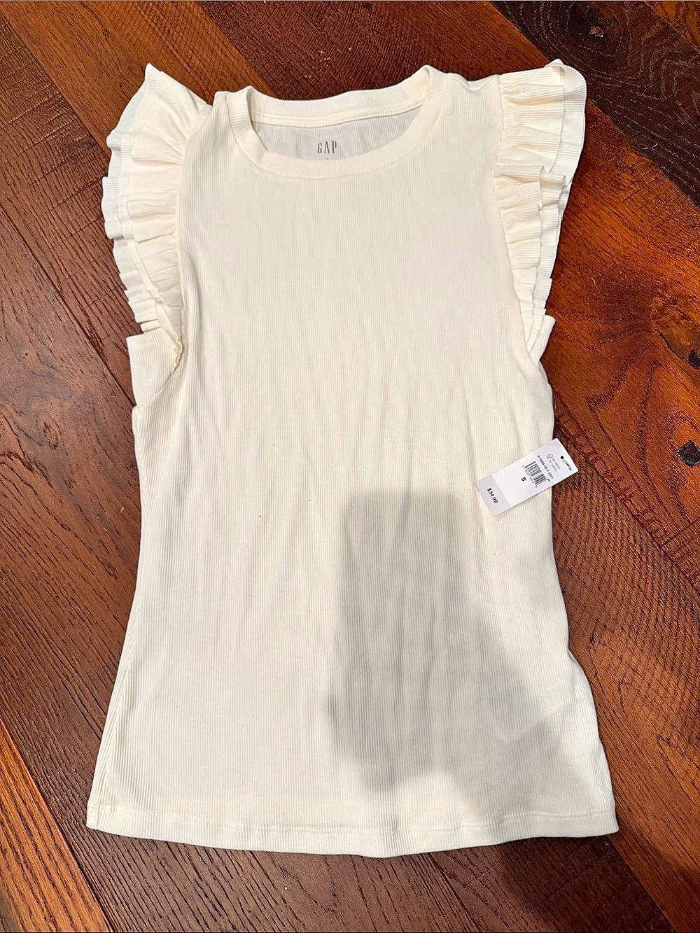 GAP Ribbed Ruffle Top Sleeve Tank Top in Off White Size Small NWT